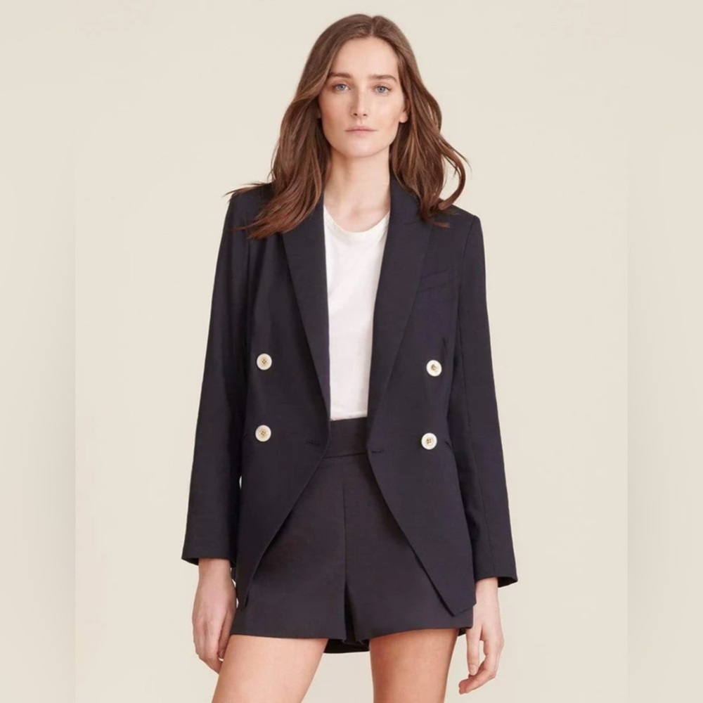 NWT VERONICA BEARD Nisha Double-Breasted Linen Blend Jacket Blazer Pearl Buttons